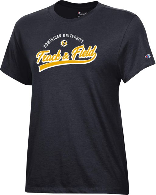 Dominican Champion Womens Core Short Sleeve Tee Dominican University Penguins Track and Field Script - ONLINE ONLY